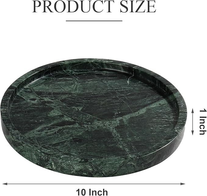 YMXYJM Real Natural Round Marble Tray for Bathroom, Genuine Marble Stone Vanity Tray, Luxury Storage Trays for Kitchen, Vanity, Home Decor, Dresser, Non-Resin/Non-Ceramic, 10"x 1", Green