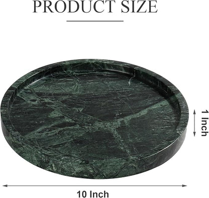 YMXYJM Real Natural Round Marble Tray for Bathroom, Genuine Marble Stone Vanity Tray, Luxury Storage Trays for Kitchen, Vanity, Home Decor, Dresser, Non-Resin/Non-Ceramic, 10"x 1", Green