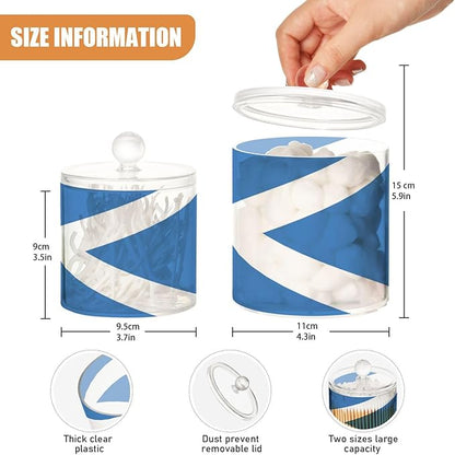 DOMIKING Scotland Flag 2 Pack Bathroom Canisters Cotton Swab Holder Dispenser Plastic Cotton Ball Jar Acrylic Storage Containers for Cotton Swab Cotton Ball Cotton Round Pads