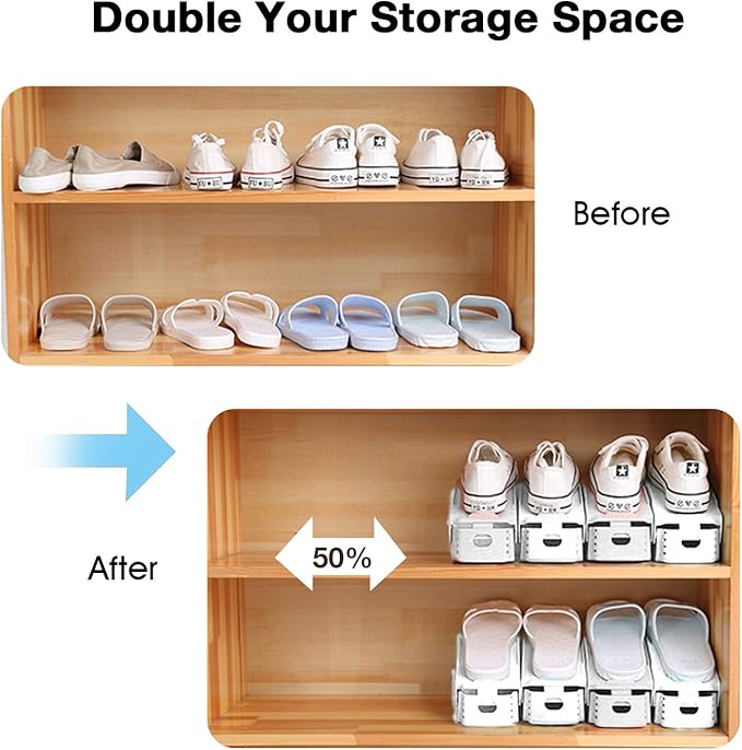 Neprock Shoe Slots Organizer, 20 Pack Adjustable Shoe Rack Stacker Storage Space Saver, Double Deck Shoe Rack Holder for Closet Organization (White)