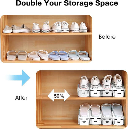 Neprock Shoe Slots Organizer, 20 Pack Adjustable Shoe Rack Stacker Storage Space Saver, Double Deck Shoe Rack Holder for Closet Organization (White)