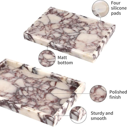 Marble Bathroom Vanity Tray, Natural Luxury Vanity Home Kitchen Bathroom Table Tray, Stone Decorative Countertop Dresser Trays for Key Coffee Perfume Jewelry Makeup (Calacatta Viola, 12"x 8" x1.2")