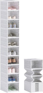 HOMCOM 10 Pack Foldable Shoe Organizer, Plastic No Assembly Stackable Shoe Storage Box with Clear Door, Space Saving, Fit up to US Size 10, White