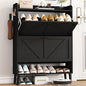 HOMEFORT Shoe Storage Cabinet for Entryway, 30" Freestanding Organizer with Two Flip Drawers, Narrow Hidden Shoe Rack with Wood Legs, Farmhouse Shoe Cabinet for Front Door Entrance,Black