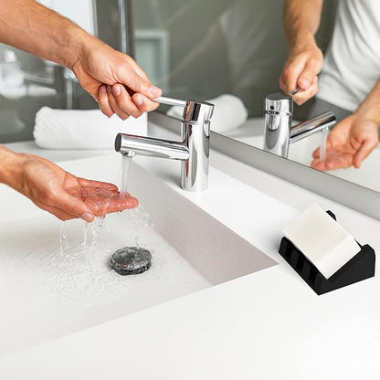 Silicone Soap Dish (USA Patented) Self Draining Bar Soap Holder for Shower Bathroom Sink, Drying Soap Dish Tray Sponge Holder Easy Cleaning Soap Saver Travel Accessories (Black, 1)