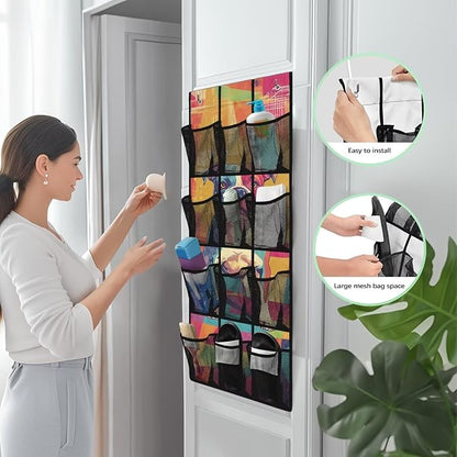 Art Dog Over The Door Shoes Organizer 12 Large Mesh Pockets Closet Door Hanging Shoe Rack Organizer Washable Storage Bag for Toys Snacks Shoes Hats Comics