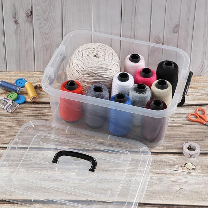Quickquick 8 L Plastic Latching Box with Handle, Storage Latch Bins with Handles, Clear, 2 Packs