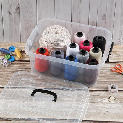 Quickquick 8 L Plastic Latching Box with Handle, Storage Latch Bins with Handles, Clear, 2 Packs