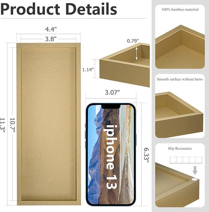 ZHWS Gold Bathroom Vanity Tray for Soap Dispenser, Perfume, Jewelry, Candle, Makeup, Decor, Toilet Tank Tray, Kitchen Tray for Spice, Salt, Coffee 11.3”L x 4.4”W x 1.14”H