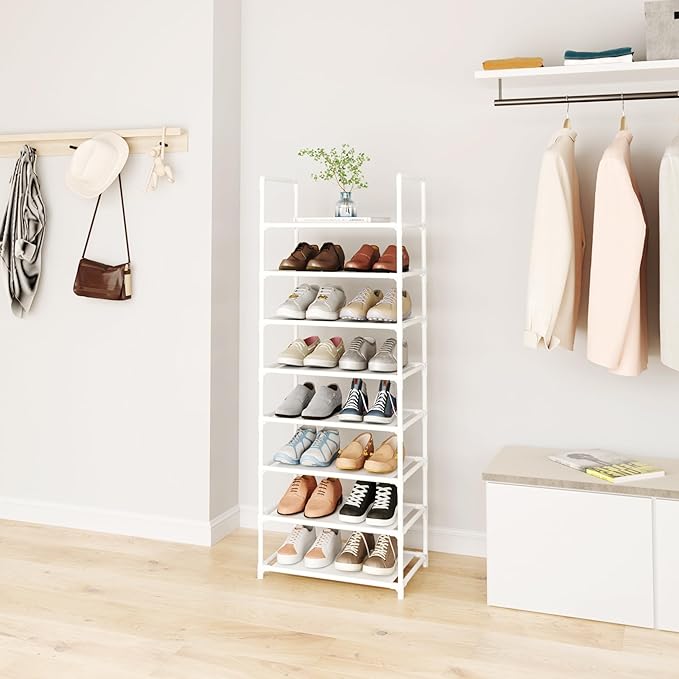 8-Tier Tall Shoe Rack for Closet, Entryway, Adjustable Sturdy Durable Shoe Shelf,Narrow Shoe Stand Organizer (18" W×10" D×58" H,White)