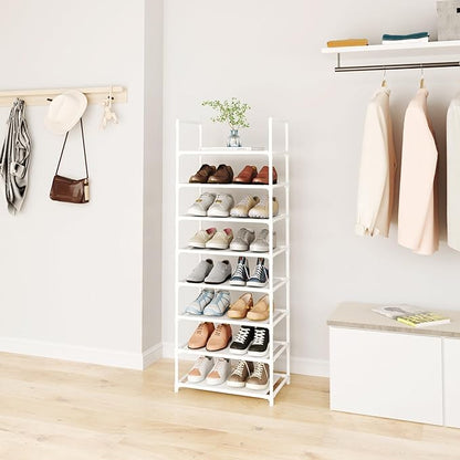 8-Tier Tall Shoe Rack for Closet, Entryway, Adjustable Sturdy Durable Shoe Shelf,Narrow Shoe Stand Organizer (18" W×10" D×58" H,White)