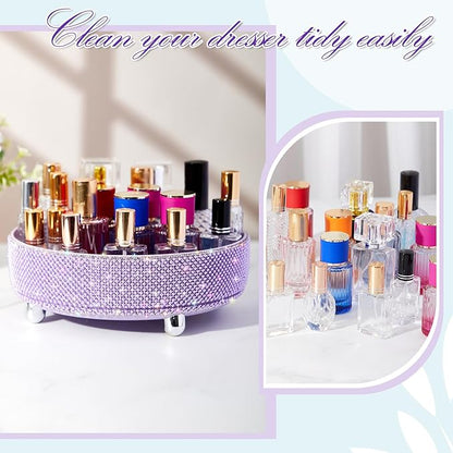 Honeydak Purple Bling Perfume Makeup Organizer Bling Mother's Day Nurses Day Gifts for Women Bathroom Organizers and Storage 360 Rotating Makeup Organizer for Countertop(Pearl)