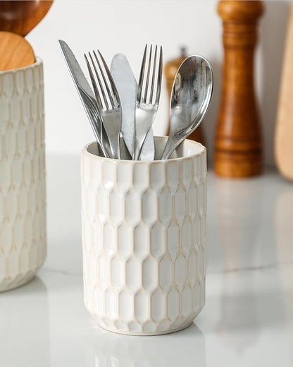 Utensil Holder, 7.5"+5.3" Ceramic Kitchen Utensil Holder for Countertop, Large Cooking Utensil Crock for Kitchen Counter, Set of 2, Beige