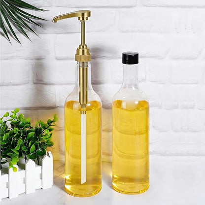 Maxdot 8 Pcs 25 oz Syrup Bottles with Pump Long Neck Bottles Plastic Syrup Pump Dispenser for Coffee Bar Accessories Home Party (Gold)