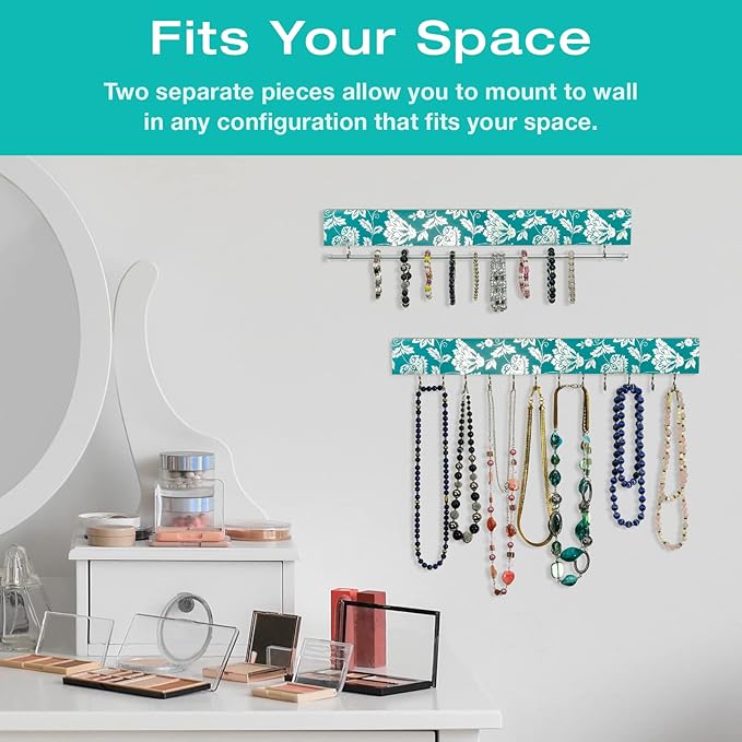 2 Piece Fashion Jewelry Holder Set (Teal and Silver Floral)