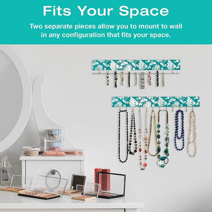2 Piece Fashion Jewelry Holder Set (Teal and Silver Floral)