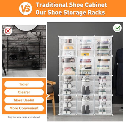 12-Tier Shoe Rack - 72 Pairs Shoe Storage Organizer - Stackable, Portable Cabinet (3-Tier Box x 12)