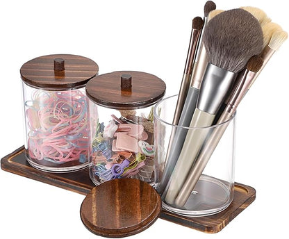 3 Packs Acrylic Cotton Swab Holder Qtip Holder Bathroom Accessories Storage Container with Tray Qtip Dispenser with Lid for Dental Floss