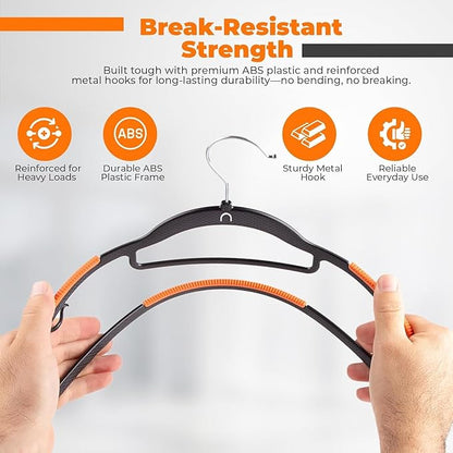 Plastic Hangers 50 Pack, Cascading Slim Space Saving Clothing Hangers with 360° Rotating Hook, Non Slip Clothes Hangers for Sweater Shirt, Heavy Duty Coat Hanger with Inner Hook for Closet, Black