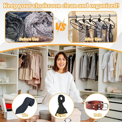 AHANDMAKER 10 Pcs Black Scarf Hanger, Oval Scarf Hanger Ring Tie Scarf Holder Organizer Space Saving Plastic Hanging Scarf Hanger, for Shop Home Scarves Headscarves Sorting Storaging, 8.7 Inch