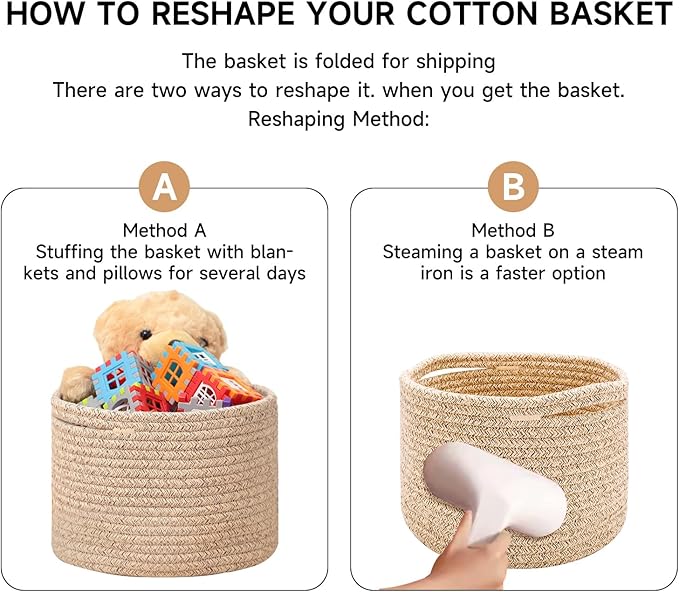 MiniArk Small Basket for Organizing | Cube Shelf Closet Storage Baskets | 9.7×9.7×7.1” | Woven Rope Gift Basket | Nursery | Round 3 Packs Mixed Brown