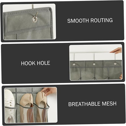 Shoe Hanger for Door 24 Mesh Pocket over the Door Shoe Organizer Space Saving Hanging Storage Holder with Hooks 64x19 Inch Black