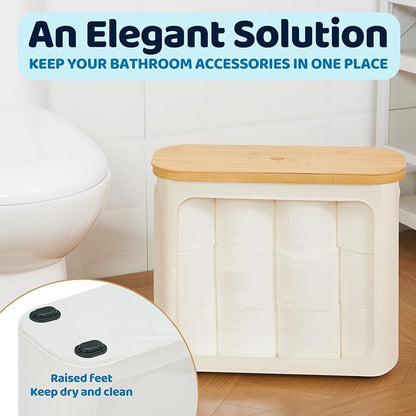 Toilet Paper Storage with Lid, Large Toilet Paper Holder for up to 12 Rolls, Free Standing Bathroom Storage Organizer with Lid, Beige