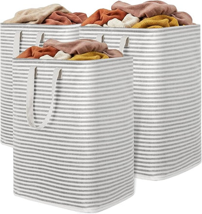 Lifewit 3 Pack Laundry Basket 90L Each, Collapsible Clothes Hamper with Reinforced Handles, Freestanding Waterproof Design for Bedroom and Laundry Room, Grey 270L Total