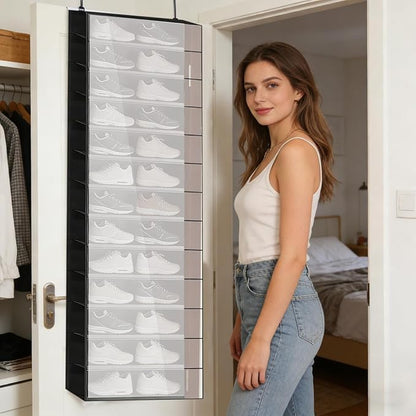 Shoe Organizer, 26-Pocket Storage Capacity, Non-Woven Fabric, Over the Door Footwear Rack, Breathable Mesh Pocket Hanging Shoe Storage, Foldable Design, for Home Organization