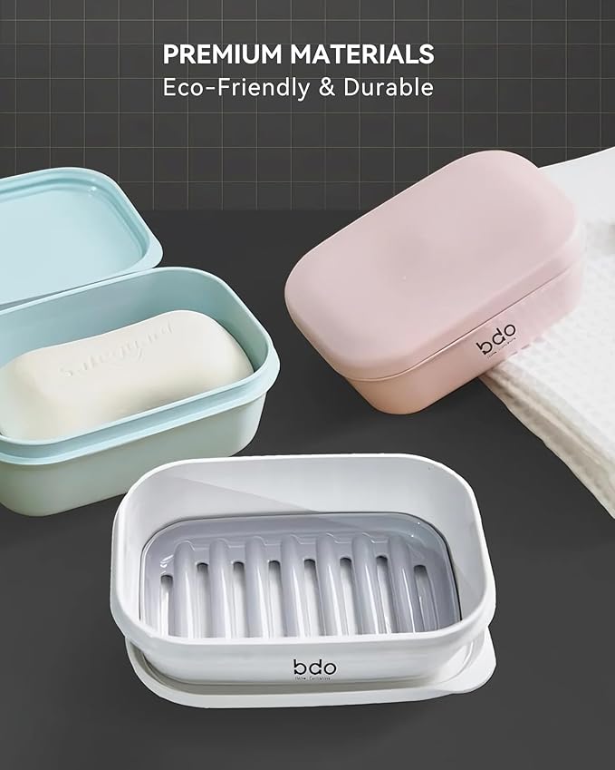 Travel Essentials Soap Holder with Lid,Leakproof Soap Dish with Drainage Layer, Portable Travel Soap Bar Case for Camping, Gym, Bathroom,Kitchen,Dormitory,Hotel(Green)