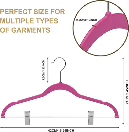 80 Pack Pink Quality Plastic Non Velvet Non-Flocked Thin Compact Coat Hangers with Metal Clips for Skirts Pants Blouses 360° Swivel Hook