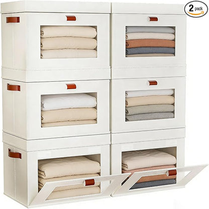 Large Storage Bins with Lids,Stackable&Collapsible Closet Storage Bins,Oxford Fabric Organizer Box with Clear Window,Large Decorative Storage Boxes for Closet,Shelves,Dorm