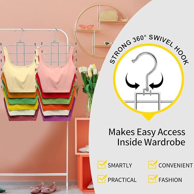 Closet Organizers and Storage, 6 Tier Tank Top Hanger, Dorm Room Essentials, Non-Slip Bra Hangers Space Saving, Organization for Camisoles Sports Bras Strappy Dress Swimsuits Ties, 3 Pack