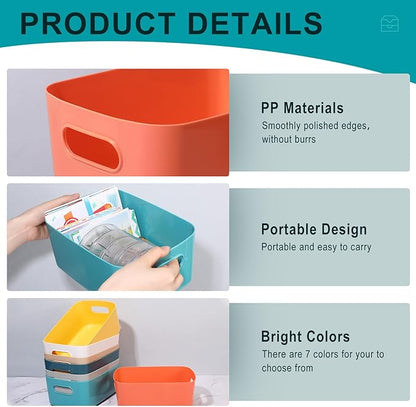 Leinuosen 21 Pack Plastic Storage Baskets Plastic Storage Bins Pantry Organizer Bins for Kitchen Freezer Cabinet Closet Bathroom Under Sink Laundry Room Bedrooms Countertops Shelve(Dark Colors)