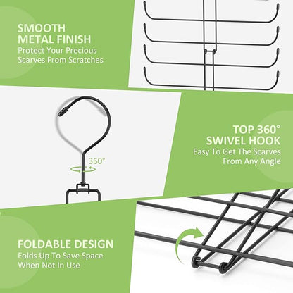 Scarf Hanger for Closet, 20 Large Capacity Scarf Organizer, Space Saving Scarf Holder Hijab Rack Closet Organizers and Storage, Black 1 Pack
