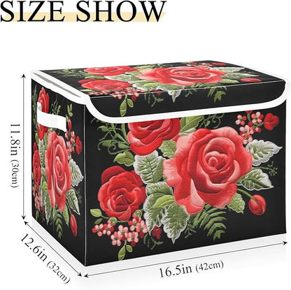 senya Flower Baskets Collapsible Storage Bins with Lids, Rose Flower Retro Style Storage Boxes Clothes Baskets for Organizing, B06D22020