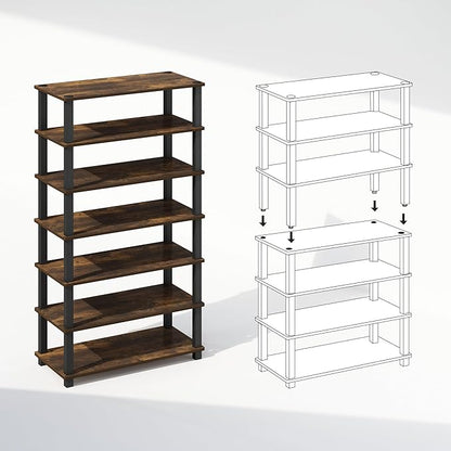 Furinno Turn-S-Tube Set of 2 Shoe Rack, 4-Tier Shoe Organizer, Shoe Storage with Multipurpose, 11.6 x 23.6 x 22.3, for Closet Entryway, Office, Garage, Amber Pine/Black