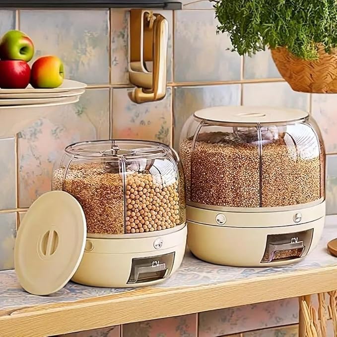 Rotating Candy Dispenser, Candy Dispenser 360° Rotating with 6 Compartments, Christmas Countertop, Large Capacity Grain Storage Container, for Rice, Cereals, Snack, Candies (Large,GREEN)