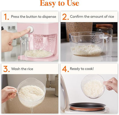 Lifewit Rice Dispenser 25 Lbs(11.3kg), Rice Storage Container Sealed Moisture Proof with Measuring Cup for Kitchen Pantry Household, BPA-Free, 1 Pack Pink