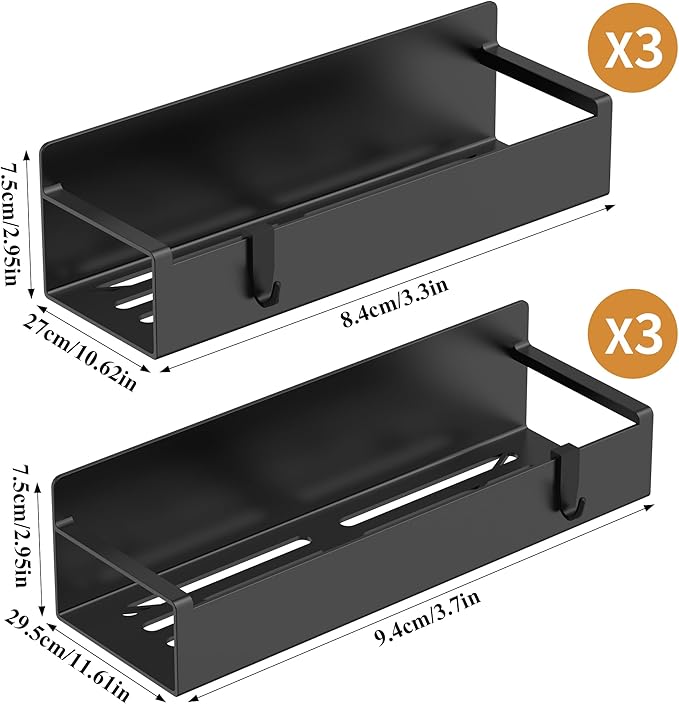 HuggieGems 6 Pack Magnetic Spice Rack Organizer for Refrigerator and Oven, Matt Black Fridge Organizers and Storage for Kitchen