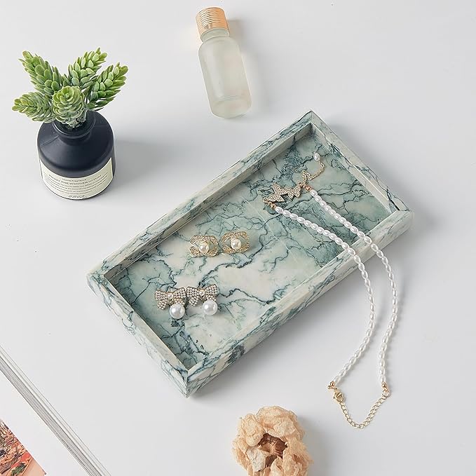 Natural Small Marble Vanity Tray, Luxury Stone Organizer for Bathroom & Kitchen | Holds Soap Dispenser, Jewelry, Perfume | Non-Resin, Non-Ceramic Décor