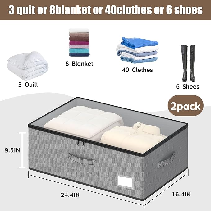 EE-RoomWorld Under Bed Storage with Wheels, No Assemble Required 10 inches height Under Bed Storage bins,Large capacity Rolling Underbed Shoe Storage containers，dorm underbed storage drawers