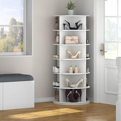 Gyfimoie Rotating Shoe Rack, 6-Tier Spinning Shoe Tower, Free Standing 360°Revolving Shoe Storage Organizer Lazy Susan Shoe Rack for Entryway Living Room Hallway