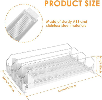 Drink Organizer for Fridge, Self-Sliding Soda Can Dispenser for Refrigerator, Width Adjustable Beverage Pusher Glide, 3 Rows Can Organizer with 12oz 16oz 20oz Soda Dispenser (White, 31CM3 Row)