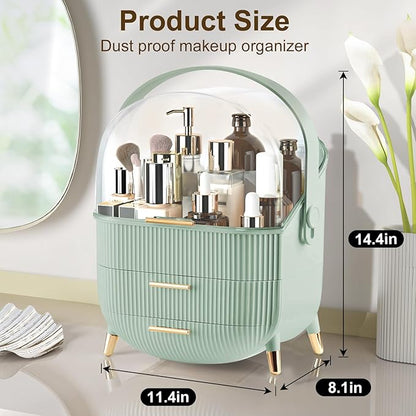 Makeup Organizer for Vanity, Large Capacity Skincare Cosmetic Organizer Countertop with 2 Drawers, Cosmetic Display Cases Makeup Storage Box for Bedroom, Bathroom, Ideal Gifts for Women(Green)