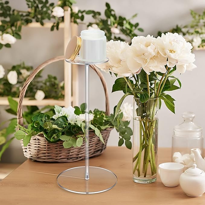 Geetery 8 Pcs Acrylic Hat Stand 12" to 17" Adjustable Clear Wig Display Rack Height Table Hat Holder Pedestal With Round Barbell Base Organizer Acrylic Risers