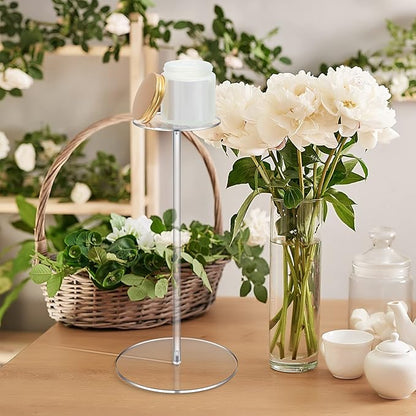 Geetery 8 Pcs Acrylic Hat Stand 12" to 17" Adjustable Clear Wig Display Rack Height Table Hat Holder Pedestal With Round Barbell Base Organizer Acrylic Risers