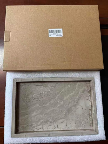 Pure Natural Marble Tray for Bathroom, Dresser, Sink. Cosmetics, toiletries, perfumes, Jewelry, Candles, etc. can be Placed (Floral Wood Grain, 12" x 8" x 1.2")