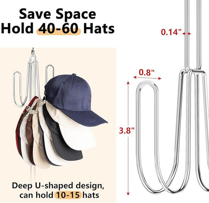 NANATI Hat Hangers for Closet, 1 Pack Stainless Steel Hat Organizer, Hat Racks for Baseball Caps, Cap Organizer for Baseball Caps, Silvery