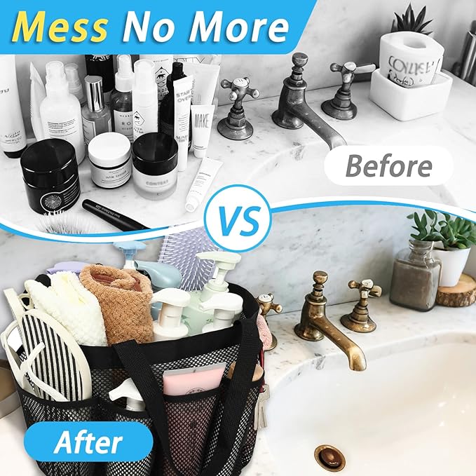 Fammart Mesh Shower Caddy Portable for College Dorm Room Essentials, Odorless Polyester Large Shower Tote Bag with Dual Handles, 8-Pocket Quick-Dry Toiletry Organizer for Travel, Beach, Camping, Gym